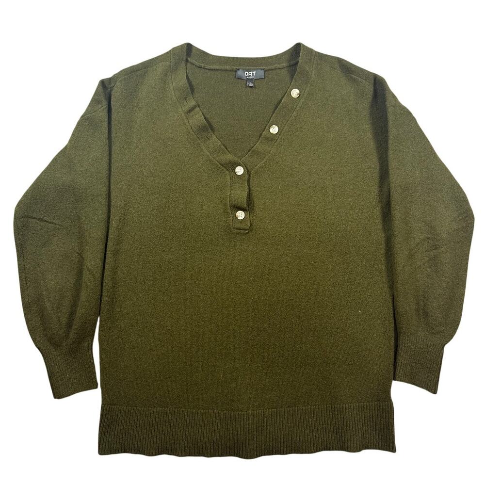 OAT NY Women's Henley Sweater Button Neck Pullover Women’s Large